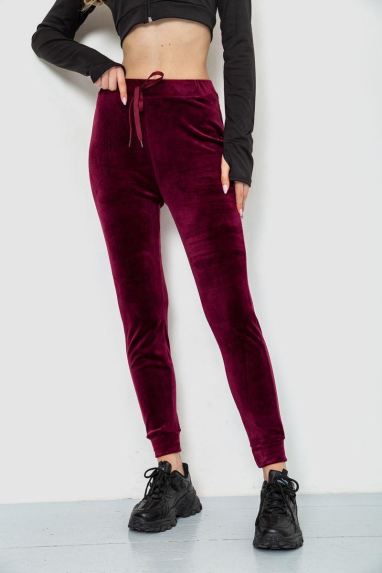 Спорт штани жіночі велюрові, колір бордовий, 244R5571 XXL, XXL, XXL