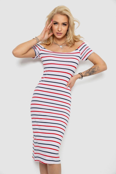 Сукня в смужку, колір біло-червоний, 244R536-2 XS, 42, XS