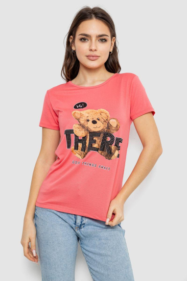 Футболка жіноча з принтом, колір кораловий, 244R509 XL, 50, XL