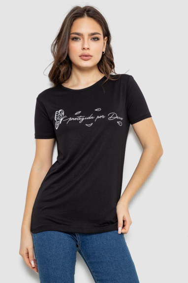 Футболка жіноча з принтом, колір чорний, 244R508 XL, 50, XL