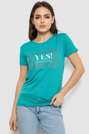 Футболка жіноча з принтом, колір бірюзовий, 244R507 XL, 50, XL