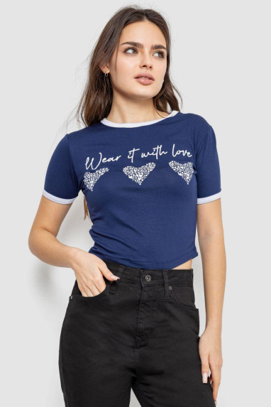 Футболка-топ жіноча з принтом, колір синій, 244R504 XL, 50, XL