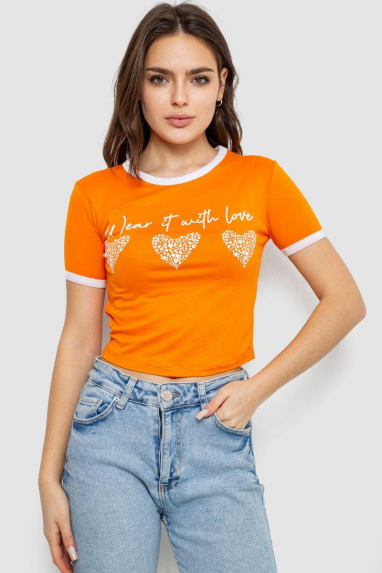 Футболка-топ жіноча з принтом, колір помаранчевий, 244R504 XL, 50, XL