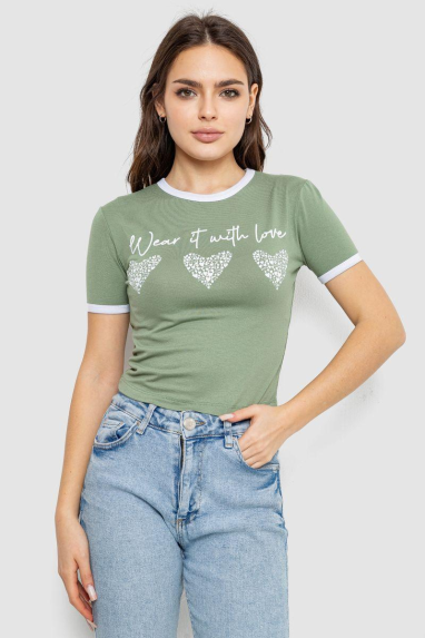 Футболка-топ жіноча з принтом, колір оливковий, 244R504 XL, 50, XL