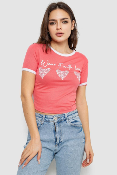 Футболка-топ жіноча з принтом, колір кораловий, 244R504 XL, 50, XL