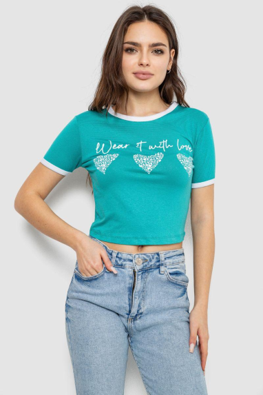 Футболка-топ жіноча з принтом, колір бірюзовий, 244R504 XL, 50, XL
