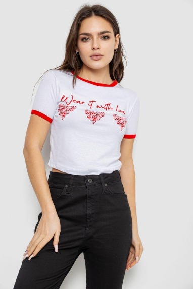 Футболка-топ жіноча з принтом, колір білий, 244R504 XL, 50, XL