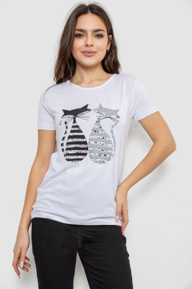 Футболка жіноча з принтом, колір білий, 244R502 XL, 50, XL