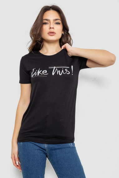 Футболка жіноча з принтом, колір чорний, 244R501 XL, 50, XL