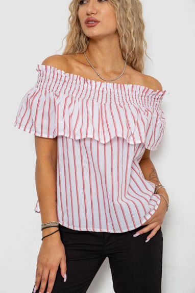 Блуза в смужку, колір біло-червоний, 244R302-1 XL, 50, XL
