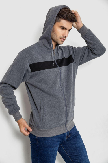 Кофта чоловіча на флісі з капюшоном, колір сірий, 244R2559 XL, 50, XL
