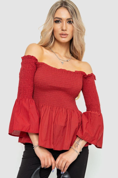 Блуза однотонна, колір теракотовий, 244R254-1 XS, 42, XS