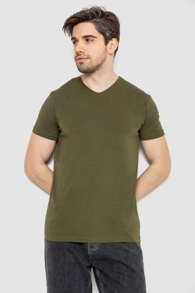 Футболка чоловіча однотонна базова, колір хакі, 244R2409 Ager, XL, 50, XL
