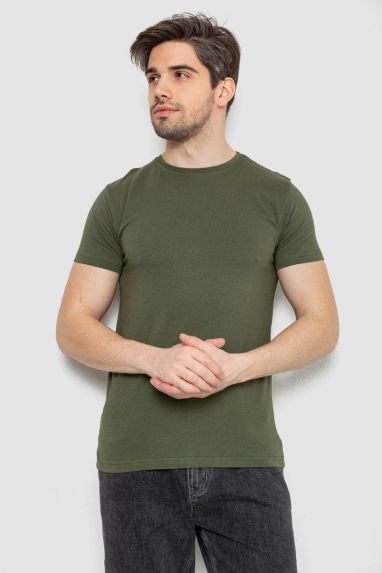 Футболка чоловіча однотонна базова, колір хакі, 244R2408 XXL, 52, XXL