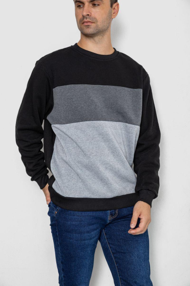 Батник чоловічий на флісі, колір чорно-сірий, 244R2349 XXL, 52, XXL