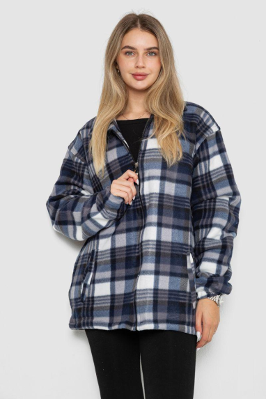 Кофта-сорочка на блискавці утеплена, колір синьо-сірий, 244R2210 54, XXXL