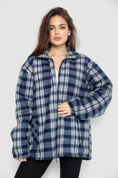Кофта-сорочка на блискавці утеплена, колір бежево-синій, 244R2210 XXXL