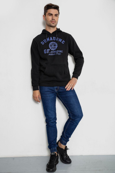 Худі чоловічий на флісі з капюшоном, колір чорний, 244R2197 XXXL, 54, XXXL