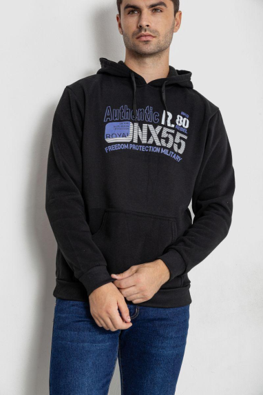 Худі чоловічий на флісі з капюшоном, колір чорний, 244R2196 XXXL, 54, XXXL