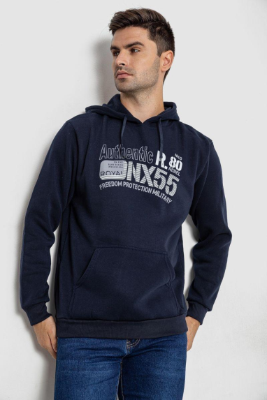 Худі чоловічий на флісі з капюшоном, колір темно-синій, 244R2196 XXXL, 54, XXXL