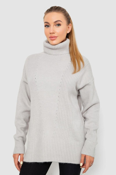 Светр - гольф жіночий вовняний, колір світло-сірий, 244R2050 52, 52, XXL