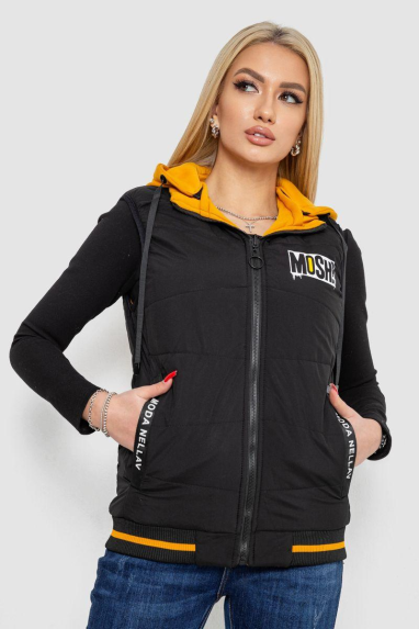 Жилет жіночий двосторонній, колір чорно-гірчичний, 244R20166 XXL, 52, XXL