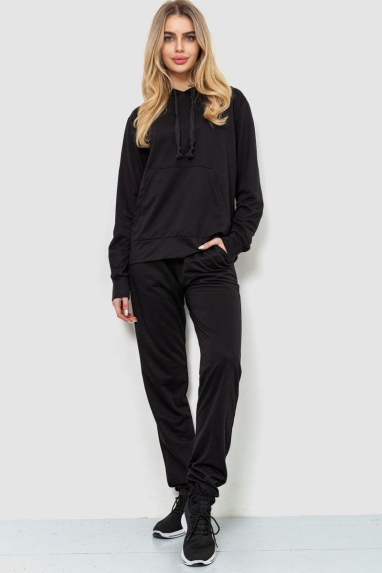 Спорт костюм жіночий двонитка, колір чорний, 244R009 XL, 50, XL