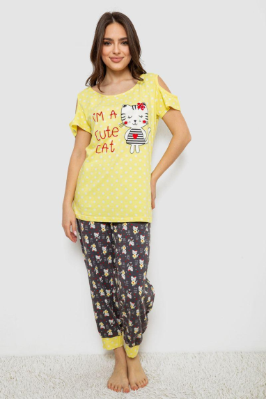 Жіноча піжама з принтом, колір жовтий, 243R903067 Ager, XXL, 52, XXL