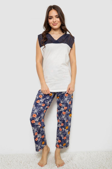 Піжама жіноча з принтом, колір молочний, 243R903061 Ager, XXXL, 54, XXXL