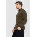 Светр чоловічий однотонний з вишивкою тризуб, колір хакі, 161R009 XXXL, 54, XXXL