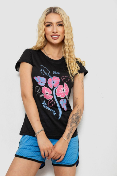 Піжама жіноча з принтом, колір чорний, 243R8929 XL, 50, XL