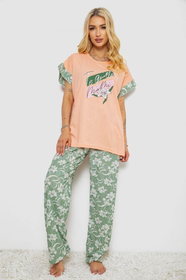 Піжама жіноча з принтом, колір персиковий, 243R8485-1 XXL, 52, XXL