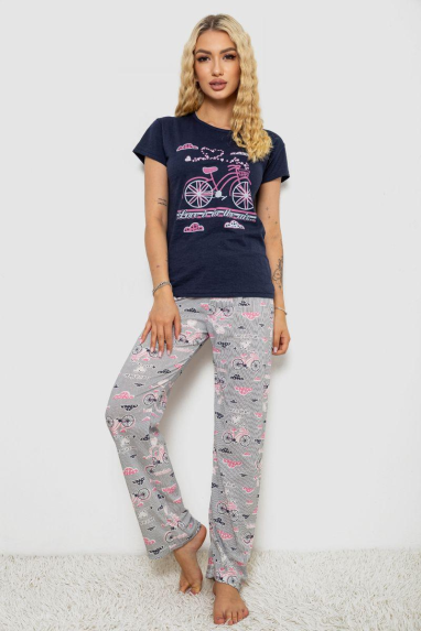 Жіноча піжама з принтом, колір синій, 243R7523 XL, 50, XL