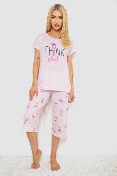 Піжама жіноча з принтом, колір рожевий, 243R7156 5XL, 58, 5XL