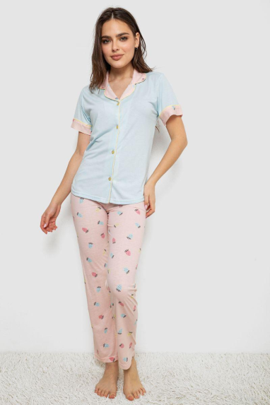 Жіноча піжама з принтом, колір блакитний, 243R7125 Ager, XL, 50, XL