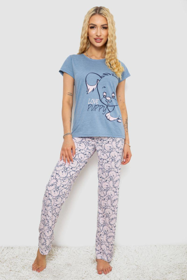Піжама жіноча з принтом, колір джинс, 243R7105 XL, 50, XL