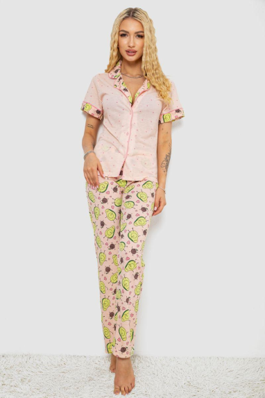 Жіноча піжама з принтом, колір персиковий, 243R7091 XL, 50, XL