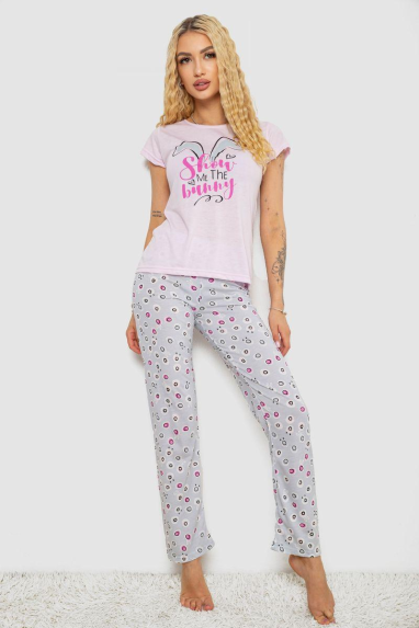 Піжама жіноча з принтом, колір рожевий, 243R7077 XL, 50, XL