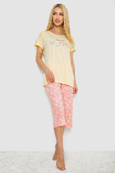 Піжама жіноча з принтом, колір жовтий, 243R7075 XXL, 52, XXL