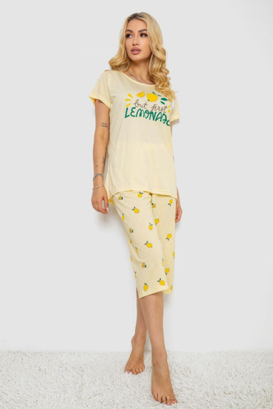 Піжама жіноча з принтом, колір жовтий, 243R7054 5XL, 58, 5XL