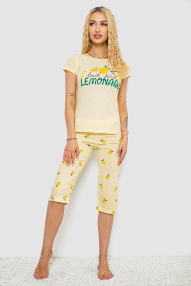 Піжама жіноча з принтом, колір жовтий, 243R7052 XL, 50, XL