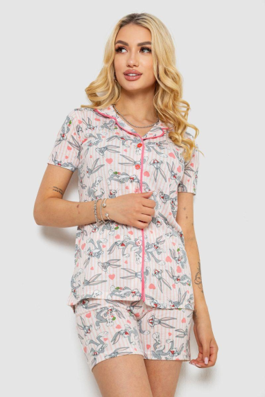 Піжама жіноча з принтом, колір рожевий, 243R70349 XL, 50, XL
