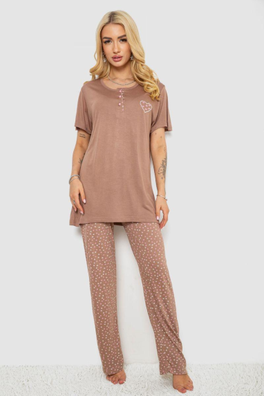 Піжама жіноча з принтом, колір мокко, 243R7030 Ager, XXL, 52, XXL