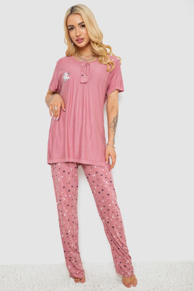 Піжама жіноча з принтом, колір пудровий, 243R7025 Ager, XXL, 52, XXL