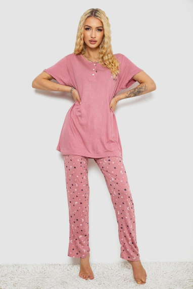 Піжама жіноча з принтом, колір пудровий, 243R7025-1 Ager, XL, 50, XL