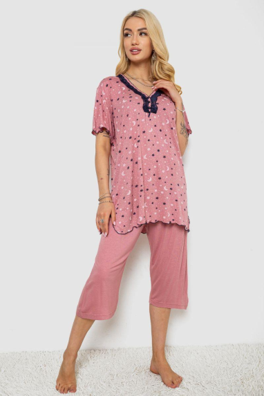 Піжама жіноча з принтом, колір пудровий, 243R7024 Ager, XL, 50, XL