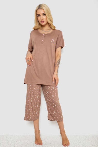 Піжама жіноча з принтом, колір мокко, 243R7021 Ager, XL, 50, XL