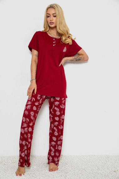 Піжама жіноча з принтом, колір бордовий, 243R7020 Ager, XL, 50, XL