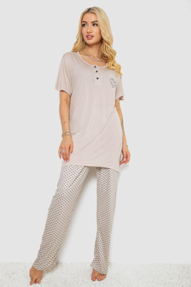 Піжама жіноча з принтом, колір бежевий, 243R7000 Ager, XL, 50, XL