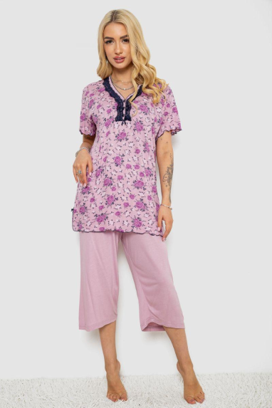 Піжама жіноча з принтом, колір бузковий, 243R6971 Ager, XL, 50, XL